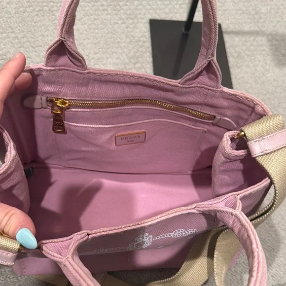 Prada Pink Canvas Tote Bag with crossbody strap - Picture 6 of 7